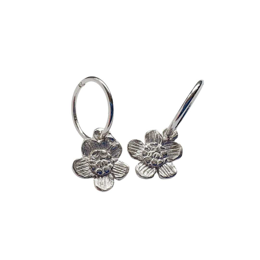 Daisy Charm Sterling Silver Sleeper Earrings - HerbertandWilks Jewellery