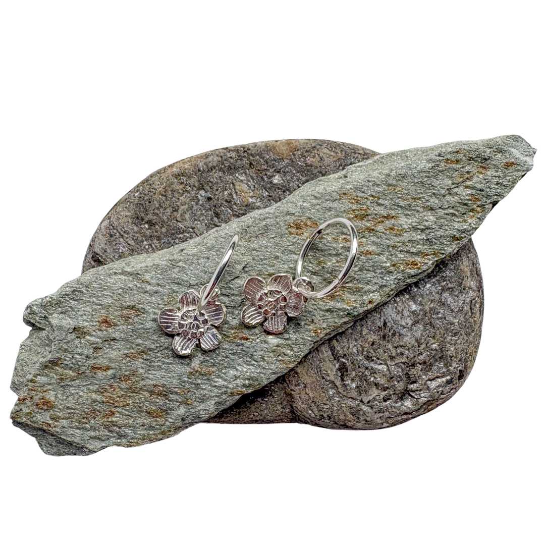 Daisy Charm Sterling Silver Sleeper Earrings - HerbertandWilks Jewellery