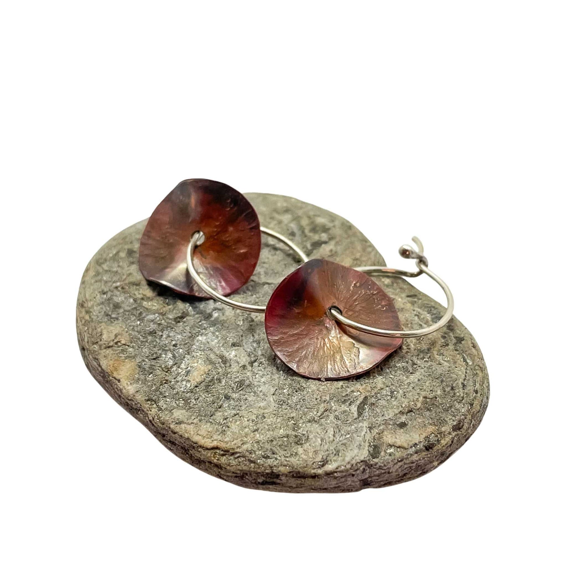 Abstract Disc Hoop Earrings #7 in Copper and Sterling Silver - HerbertandWilks Jewellery