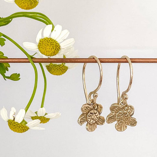 Alpine Daisy Charm Dangle Earrings | 9ct Solid Yellow Gold - HerbertandWilks Jewellery