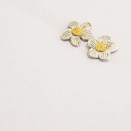 Alpine Daisy Flower Stud Earrings | Sterling Silver + 18ct Gold - HerbertandWilks Jewellery