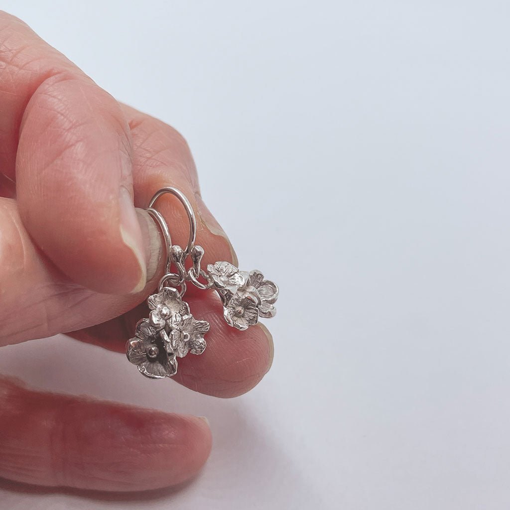 Dainty Flower Bouquet Dangle Earrings in Sterling Silver - HerbertandWilks Jewellery