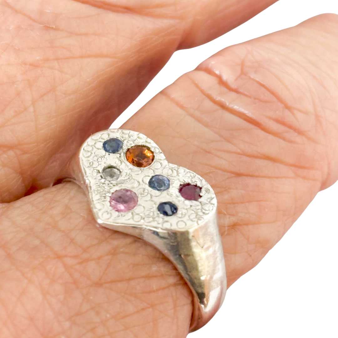 Gem Studded Heart Signet Ring - HerbertandWilks Jewellery