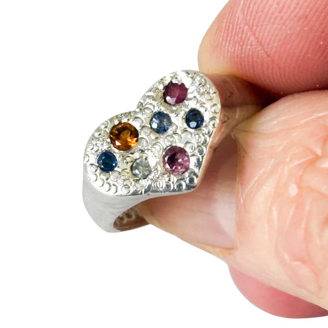 Gem Studded Heart Signet Ring - HerbertandWilks Jewellery