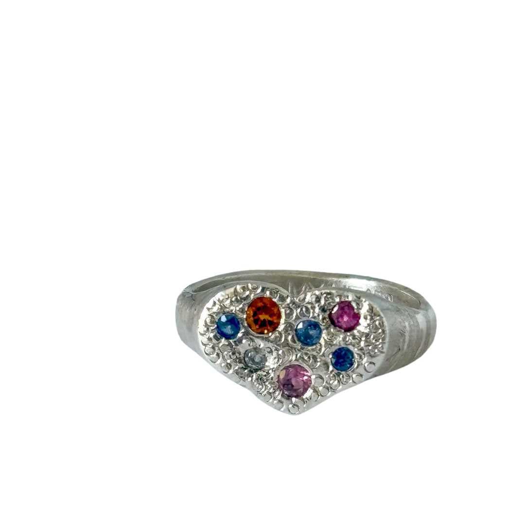 Gem Studded Heart Signet Ring - HerbertandWilks Jewellery