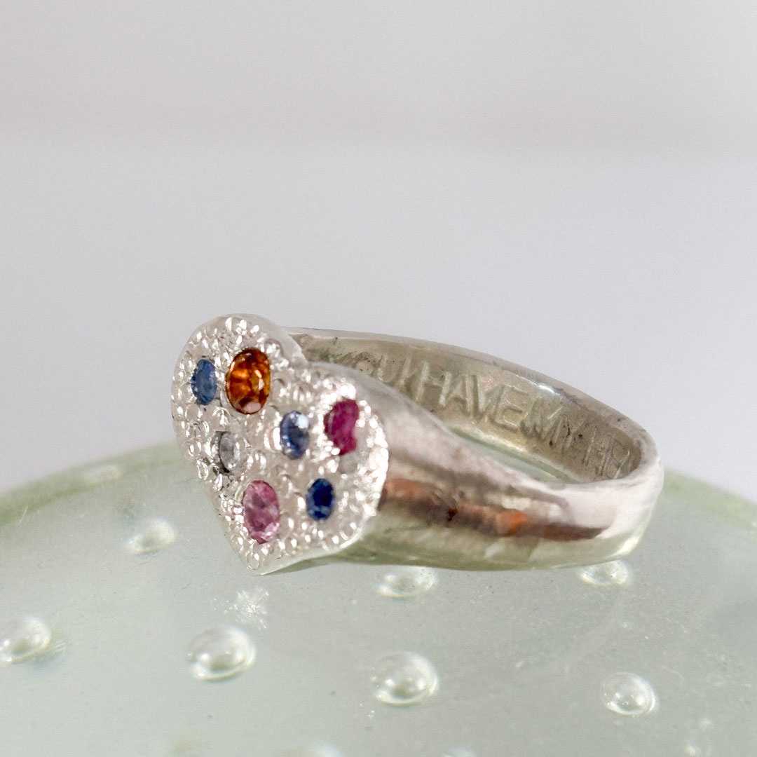 Gem Studded Heart Signet Ring - HerbertandWilks Jewellery