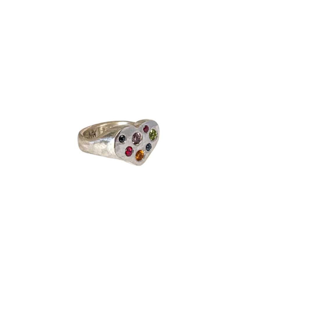 Gem Studded Heart Signet Ring - Size G 1/2| 3 5/8 - HerbertandWilks Jewellery