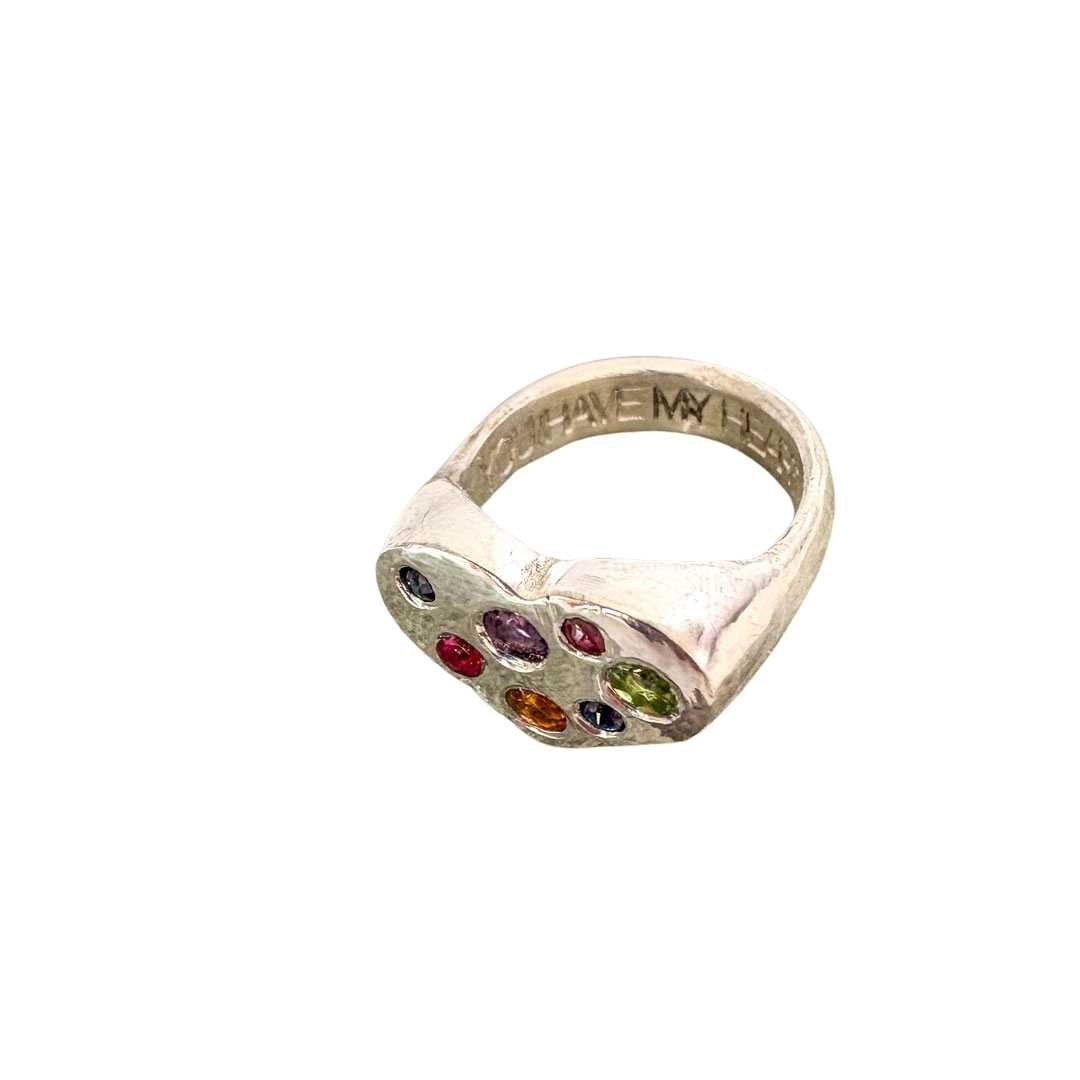 Gem Studded Heart Signet Ring - Size G 1/2| 3 5/8 - HerbertandWilks Jewellery