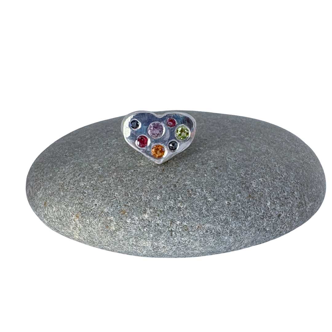 Gem Studded Heart Signet Ring - Size G 1/2| 3 5/8 - HerbertandWilks Jewellery