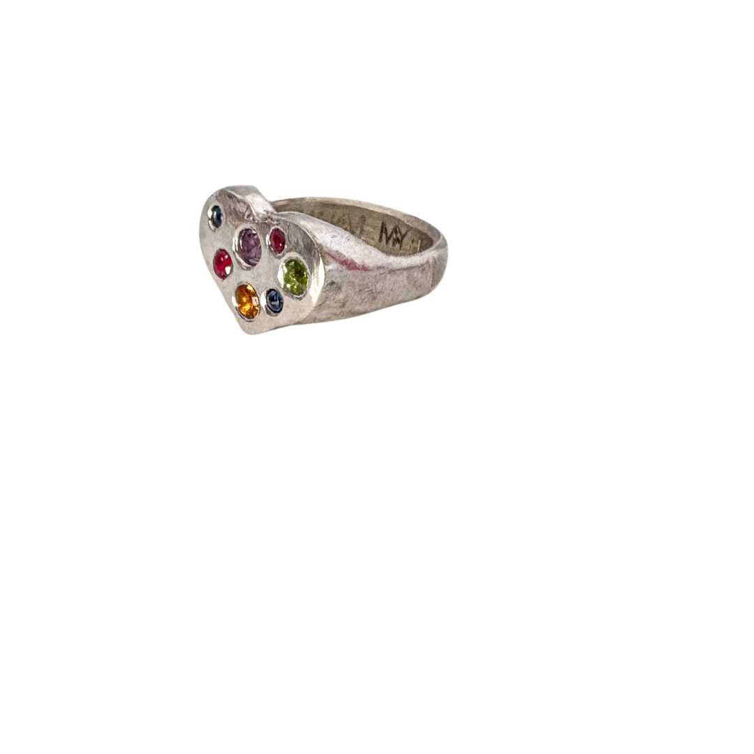 Gem Studded Heart Signet Ring - Size G 1/2| 3 5/8 - HerbertandWilks Jewellery