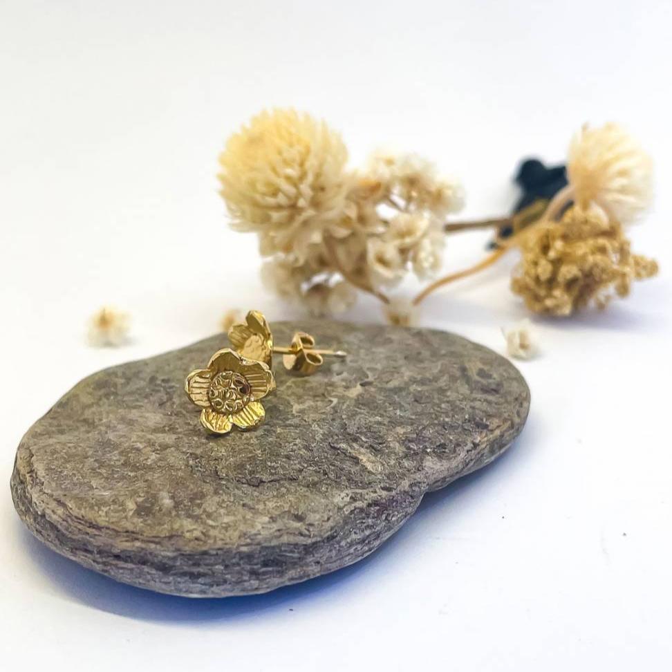 Golden Daisy Flower Stud Earrings | 18ct Gold Plate - HerbertandWilks Jewellery