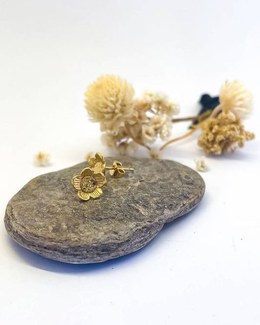 Golden Daisy Flower Stud Earrings | 18ct Gold Plate - HerbertandWilks Jewellery