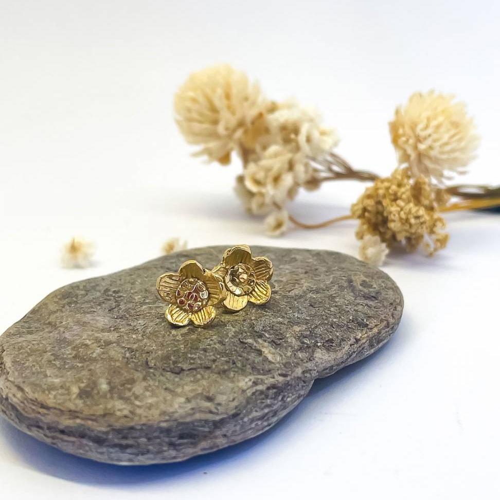 Golden Daisy Flower Stud Earrings | 18ct Gold Plate - HerbertandWilks Jewellery