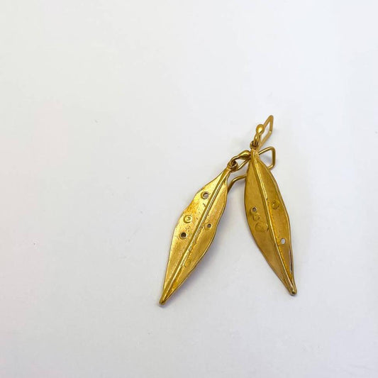 Golden Pohutukawa Leaf Pendant Earrings | 18ct Gold Plate over Sterling Silver | Long - HerbertandWilks Jewellery