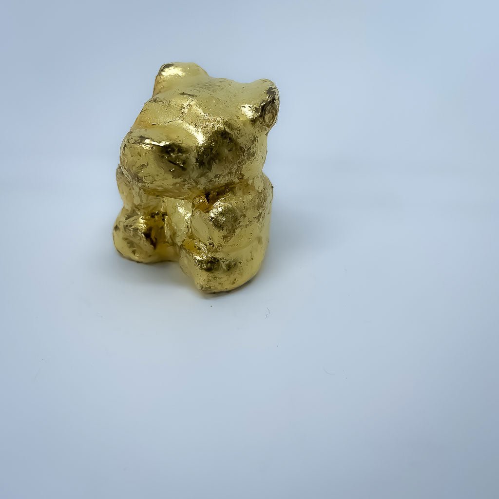 Handmade Cast Bronze Teddy Bear Ormolu - Side view - Bronze + 24ct Gold Leaf - HerbertandWilks Jewellery