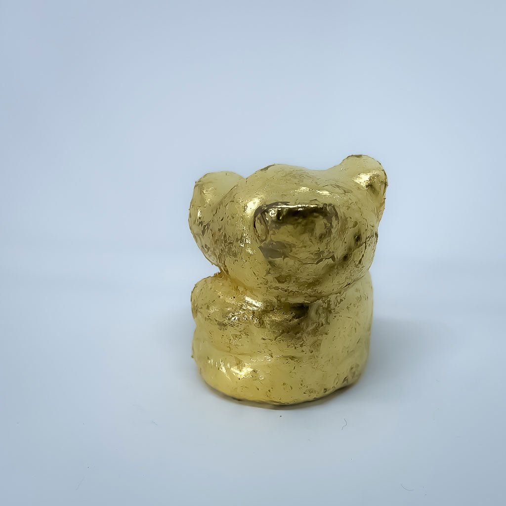 Handmade Cast Bronze Teddy Bear Ormolu - Side view - Bronze + 24ct Gold Leaf - HerbertandWilks Jewellery