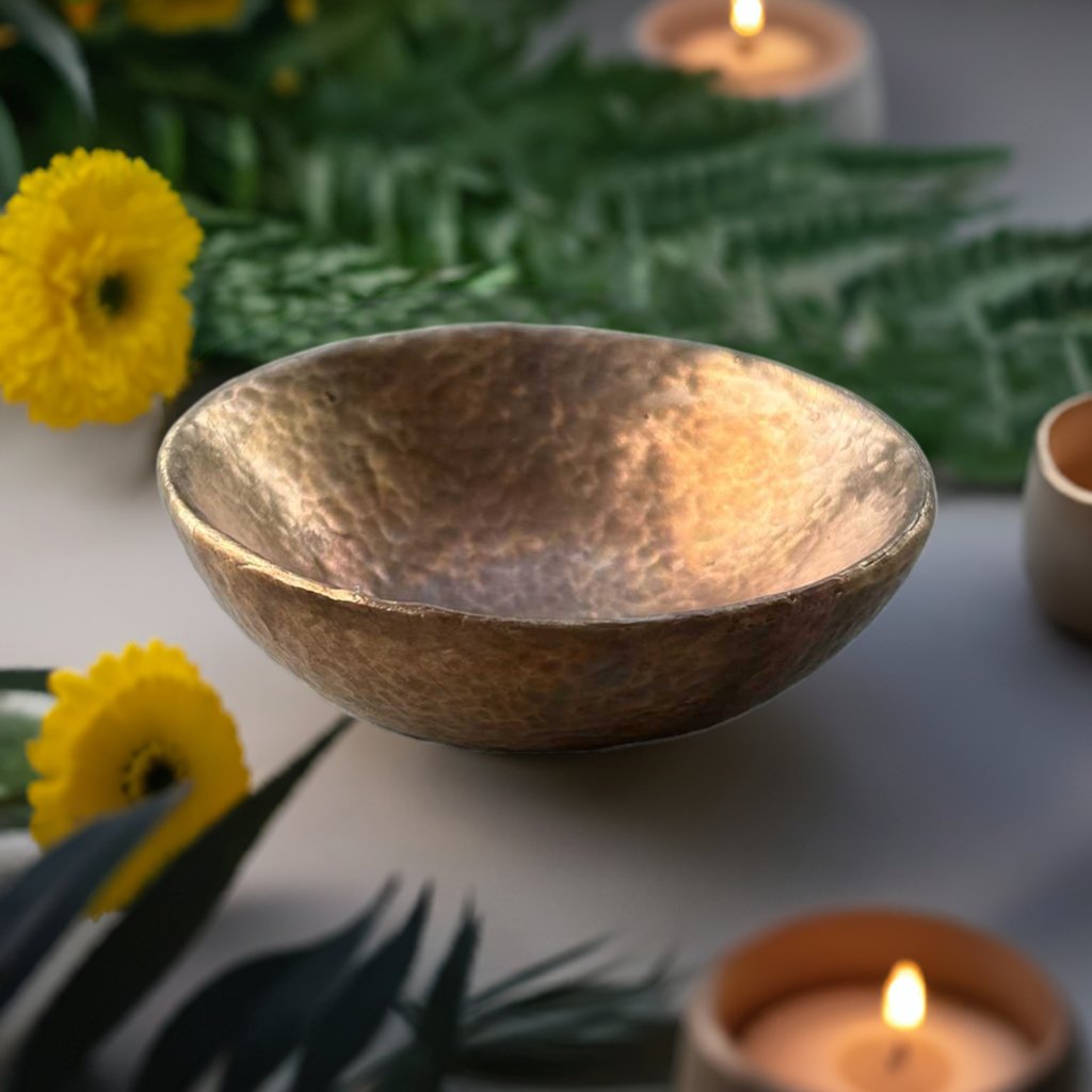 Handmade Cast Bronze Textured Bowl - Vide Poche - Caramel - HerbertandWilks Jewellery