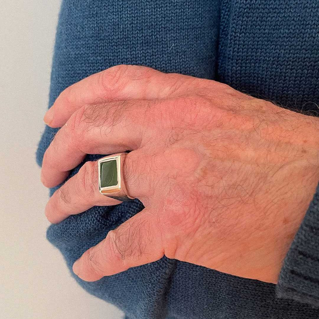 Horoeka Signet Ring | NZ Greenstone (Pounamu) Solid Sterling Silver Signet Ring | Size S1/4 - HerbertandWilks Jewellery