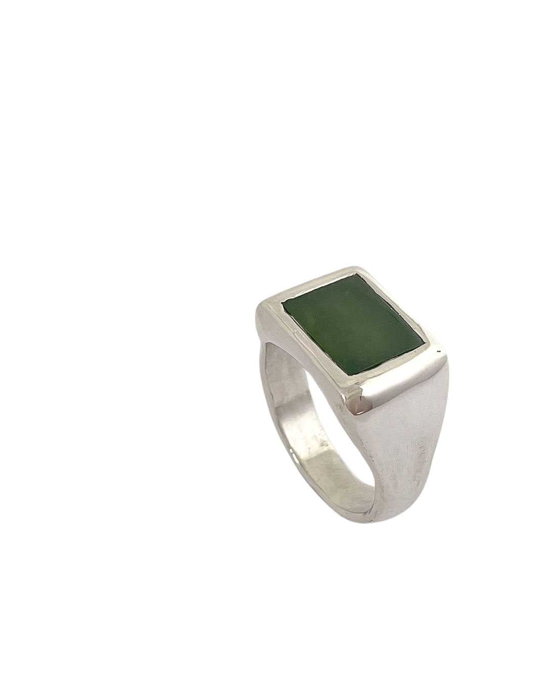 Horoeka Signet Ring | NZ Greenstone (Pounamu) Solid Sterling Silver Signet Ring | Size S1/4 - HerbertandWilks Jewellery