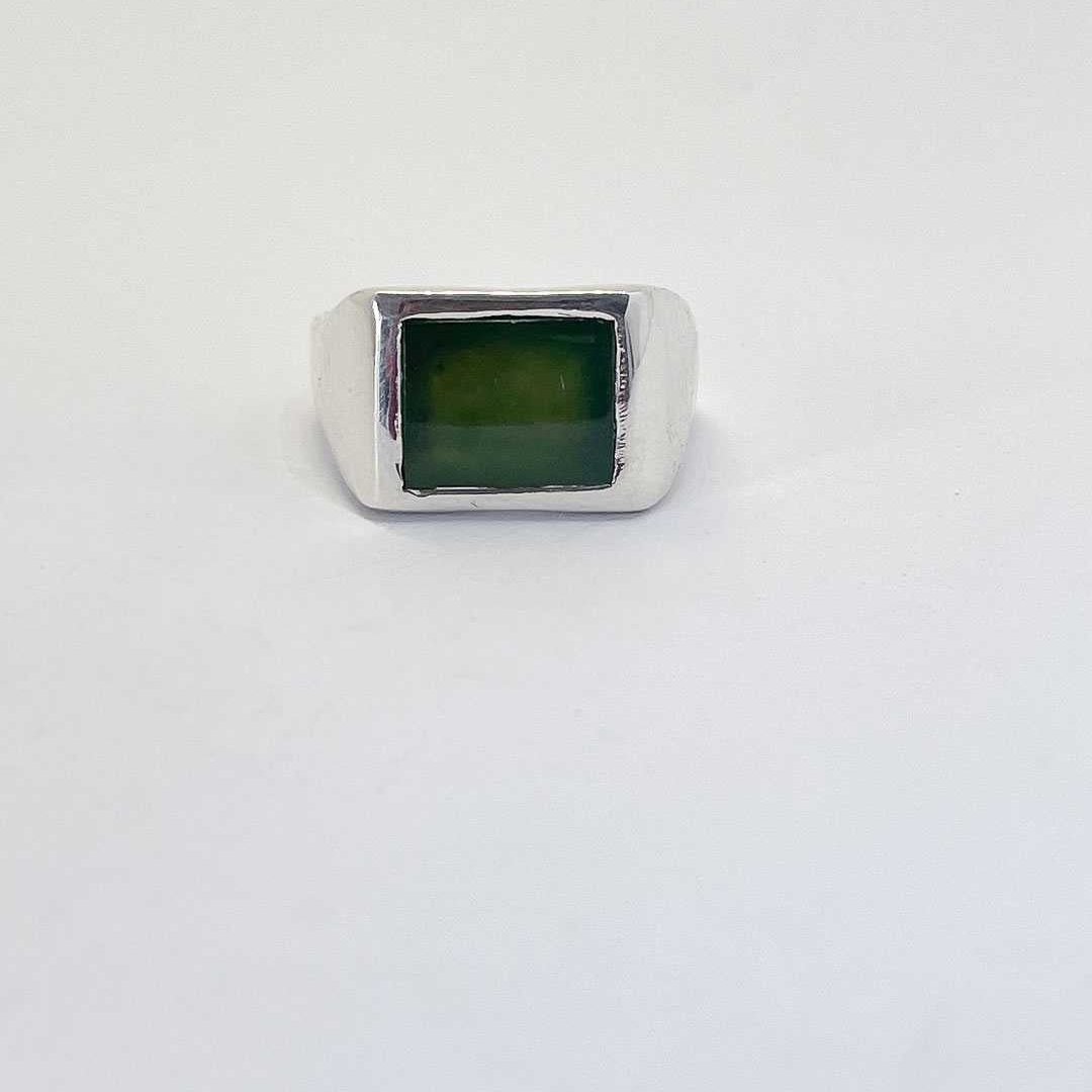 Horoeka Signet Ring | NZ Greenstone (Pounamu) Solid Sterling Silver Signet Ring | Size S1/4 - HerbertandWilks Jewellery