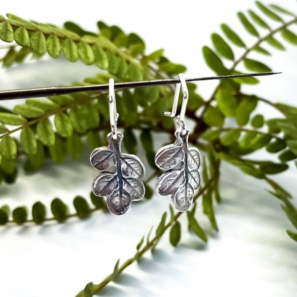 Kowhai Leaf Charm Dangle Earrings in Sterling Silver - HerbertandWilks Jewellery