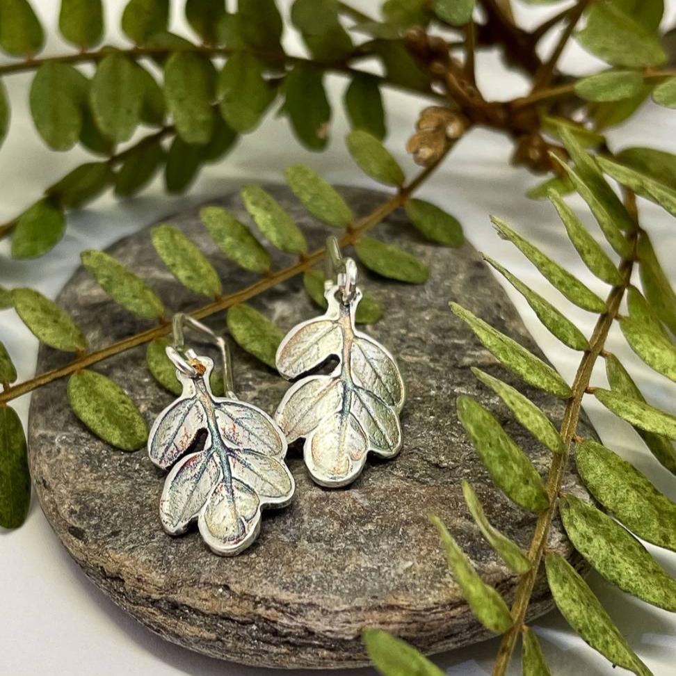 Kowhai Leaf Charm Dangle Earrings in Sterling Silver - HerbertandWilks Jewellery