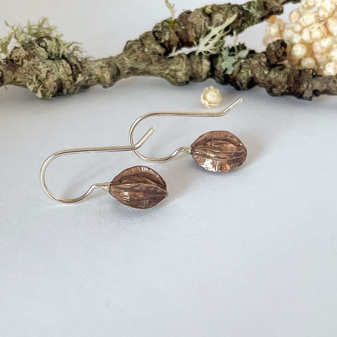 Kowhai Pod Drop Earrings | Medium | Sterling Silver + Bronze - HerbertandWilks Jewellery