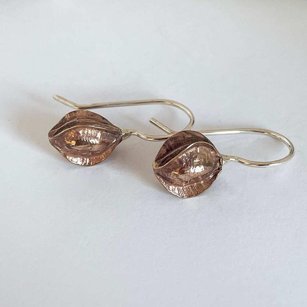 Kowhai Pod Drop Earrings | Medium | Sterling Silver + Bronze - HerbertandWilks Jewellery