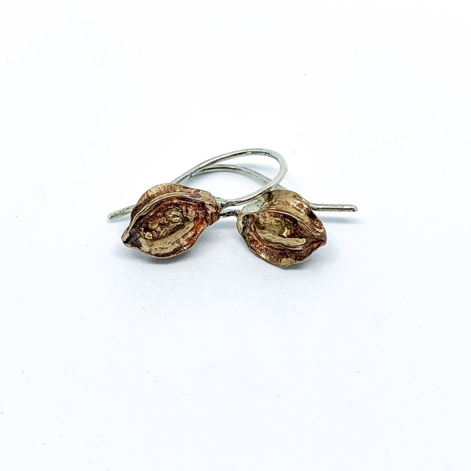 Kowhai Pod Drop Earrings | Medium | Sterling Silver + Bronze - HerbertandWilks Jewellery