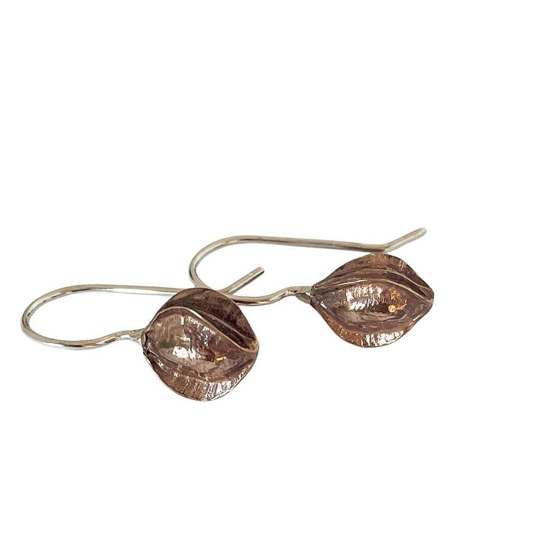 Kowhai Pod Drop Earrings | Medium | Sterling Silver + Bronze - HerbertandWilks Jewellery