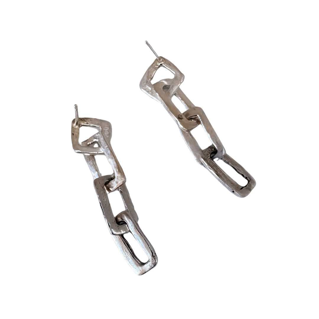 Modernist Chain Earrings No. 10 - Geometric Cutout Drop Earrings in Sterling Silver - HerbertandWilks Jewellery