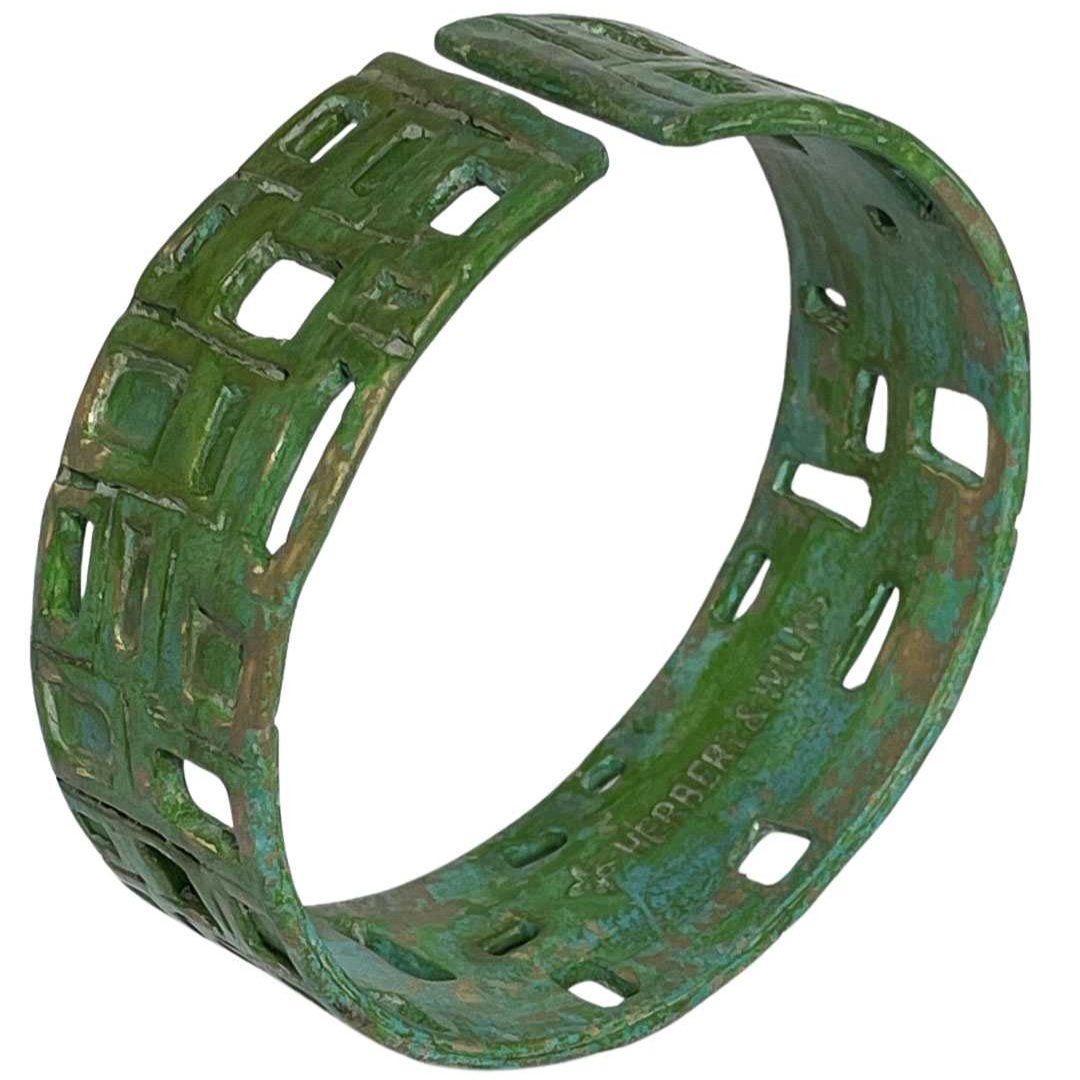 Modernist Cuff Bangle - Bronze - Green Blue Patina - HerbertandWilks Jewellery