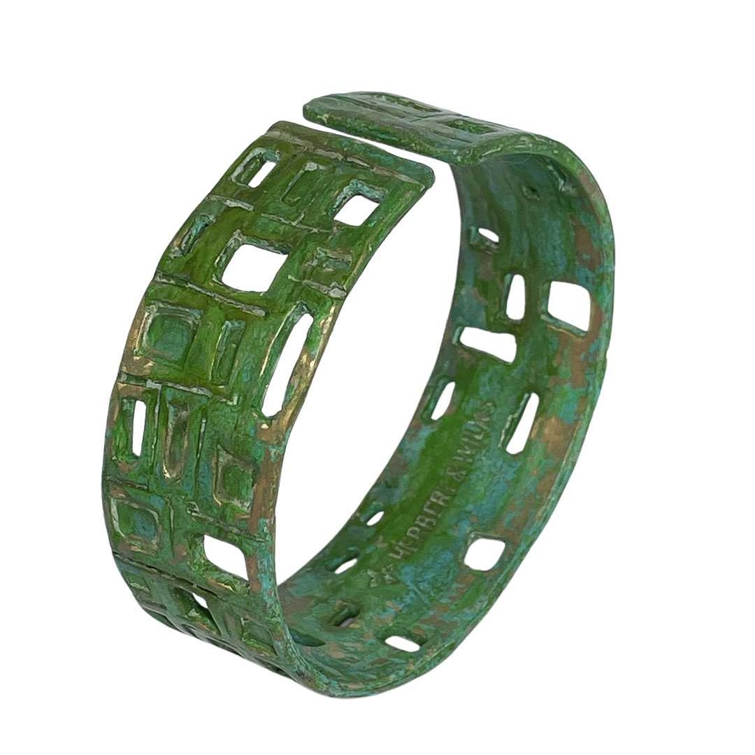 Modernist Cuff Bangle - Bronze - Green Blue Patina - HerbertandWilks Jewellery