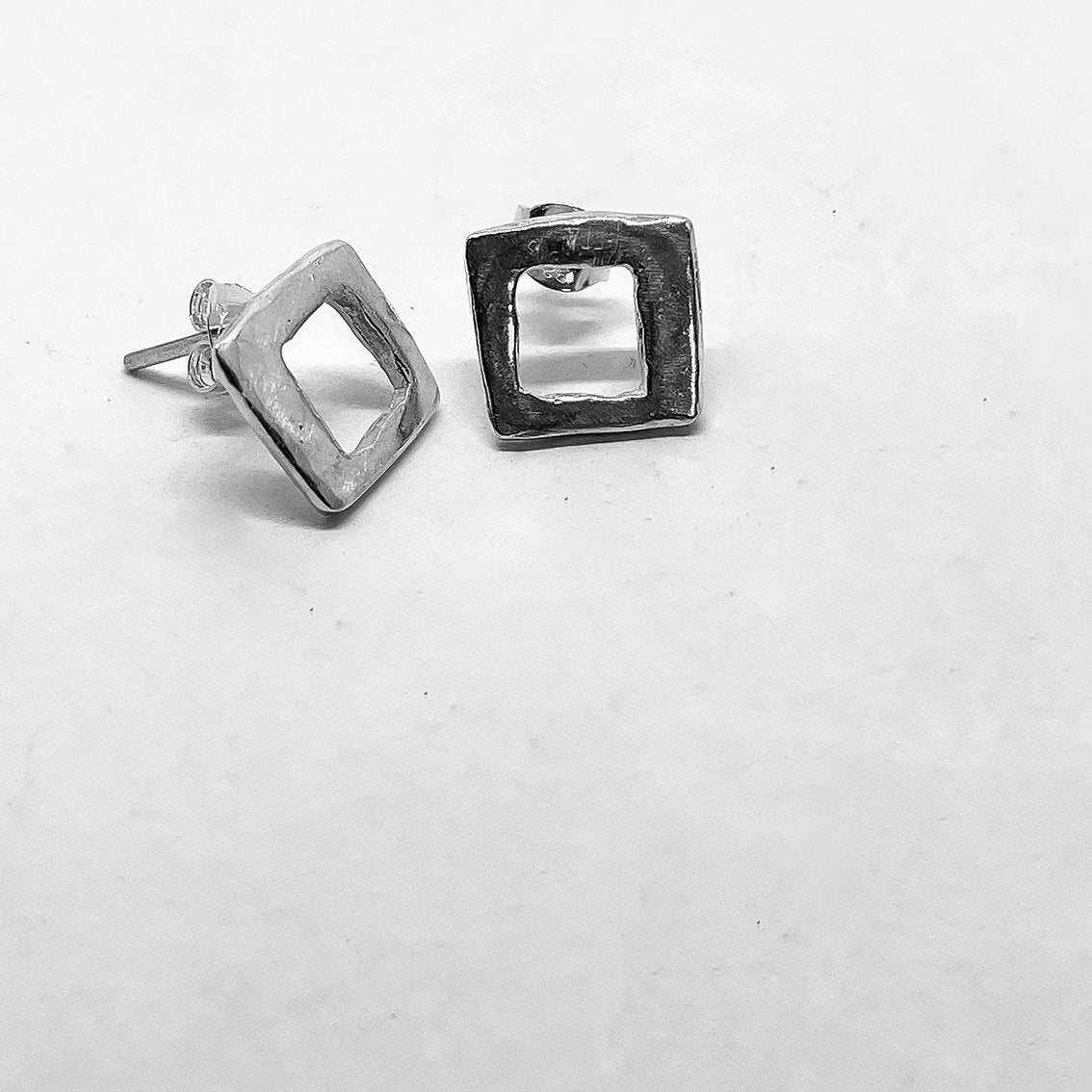 Modernist Earrings No. 5 - Geometric Cutout Square Stud Earrings in Sterling Silver - HerbertandWilks Jewellery