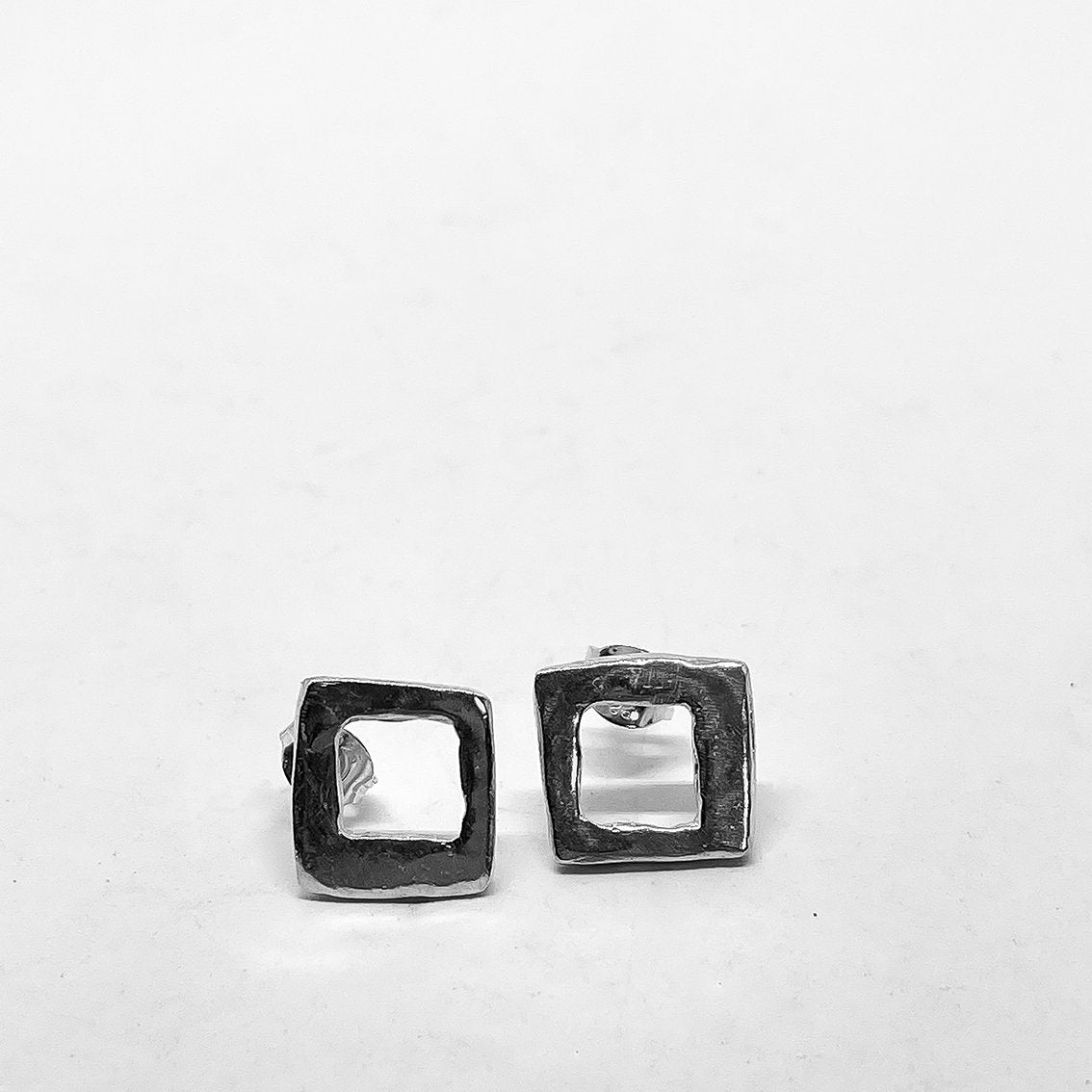 Modernist Earrings No. 5 - Geometric Cutout Square Stud Earrings in Sterling Silver - HerbertandWilks Jewellery