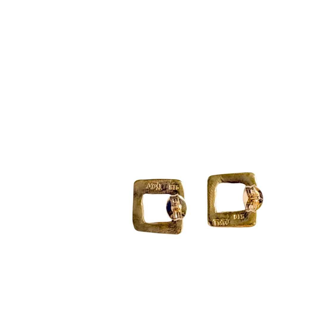 Modernist Earrings No. 5a - Geometric Cutout Square Stud Earrings in 18ct Gold Plate - HerbertandWilks Jewellery