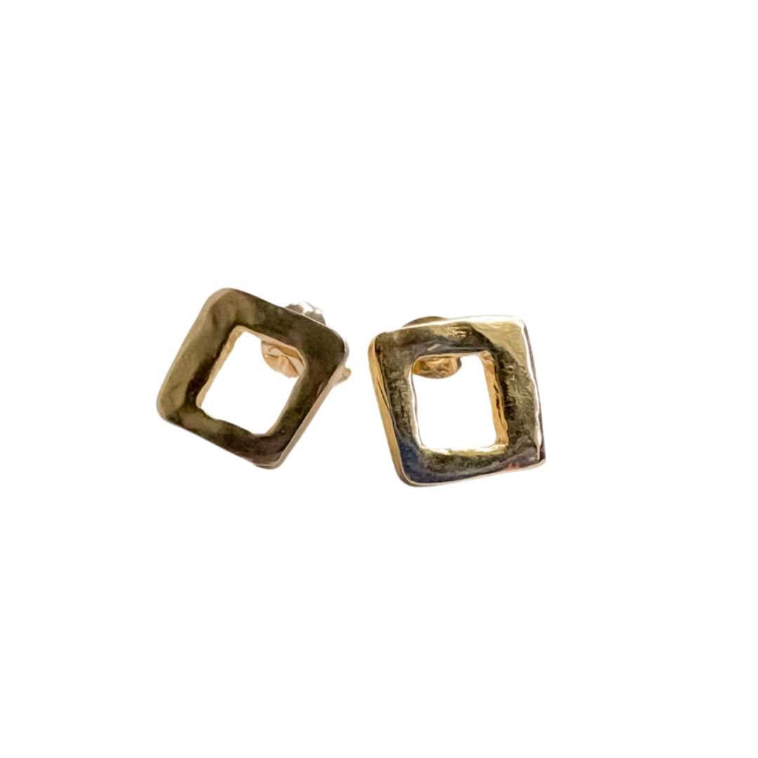 Modernist Earrings No. 5a - Geometric Cutout Square Stud Earrings in 18ct Gold Plate - HerbertandWilks Jewellery