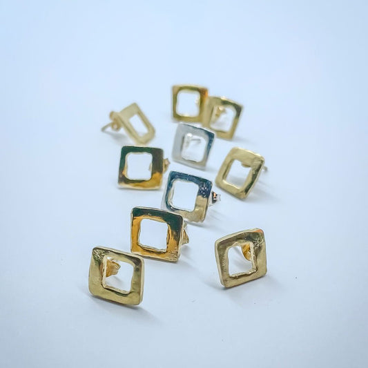 Modernist Earrings No. 5a - Geometric Cutout Square Stud Earrings in 18ct Gold Plate - HerbertandWilks Jewellery