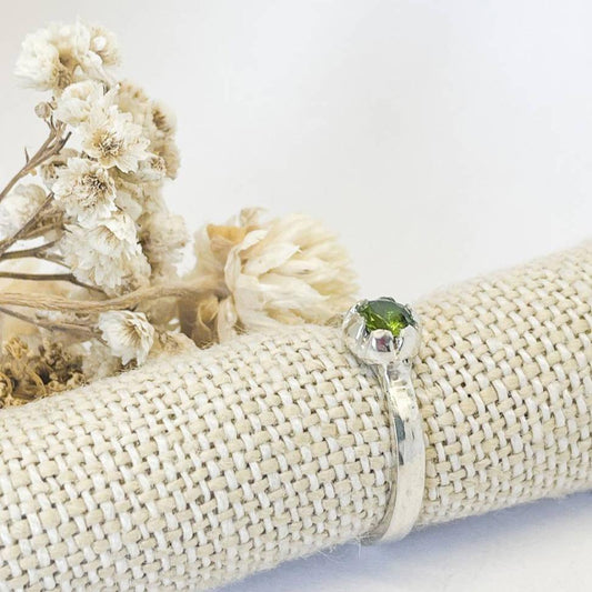 One Off Peridot Bloom Stacking Ring in Sterling Silver, Size N (In Stock) - HerbertandWilks Jewellery