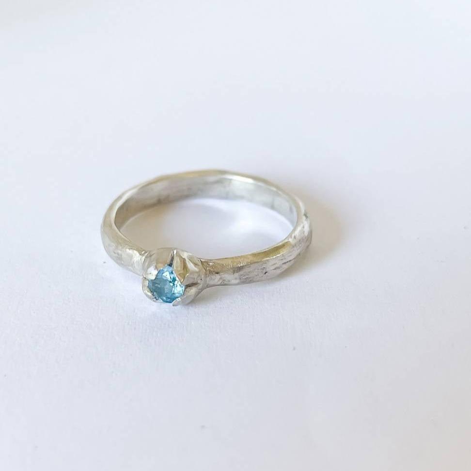 One Off Sky Blue Topaz Bloom Stacking Ring in Sterling Silver, Size O (In Stock) - HerbertandWilks Jewellery