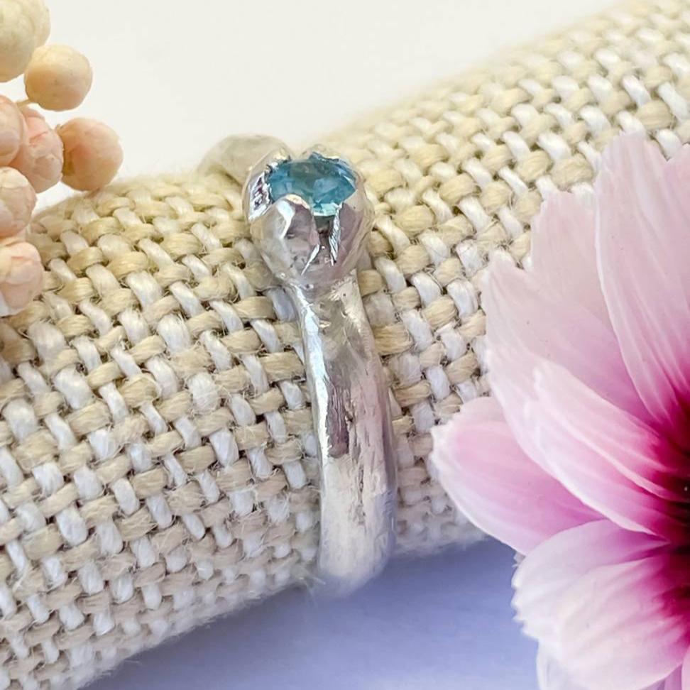 One Off Sky Blue Topaz Bloom Stacking Ring in Sterling Silver, Size O (In Stock) - HerbertandWilks Jewellery