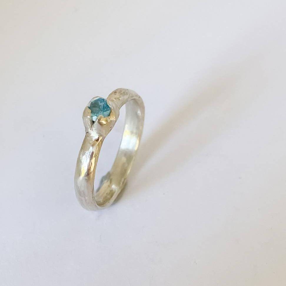 One Off Sky Blue Topaz Bloom Stacking Ring in Sterling Silver, Size O (In Stock) - HerbertandWilks Jewellery