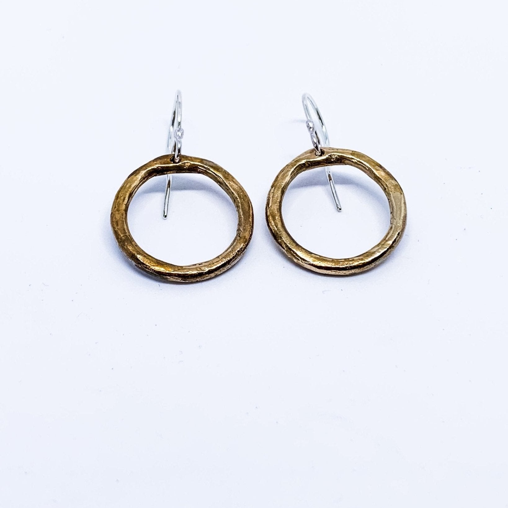 Organic Circle Hoop Earrings | Hooks | Bronze + Sterling Silver - HerbertandWilks Jewellery