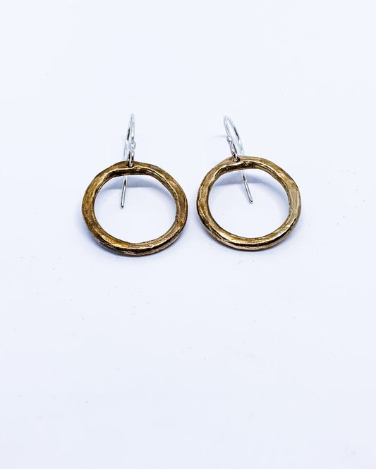 Organic Circle Hoop Earrings | Hooks | Bronze + Sterling Silver - HerbertandWilks Jewellery