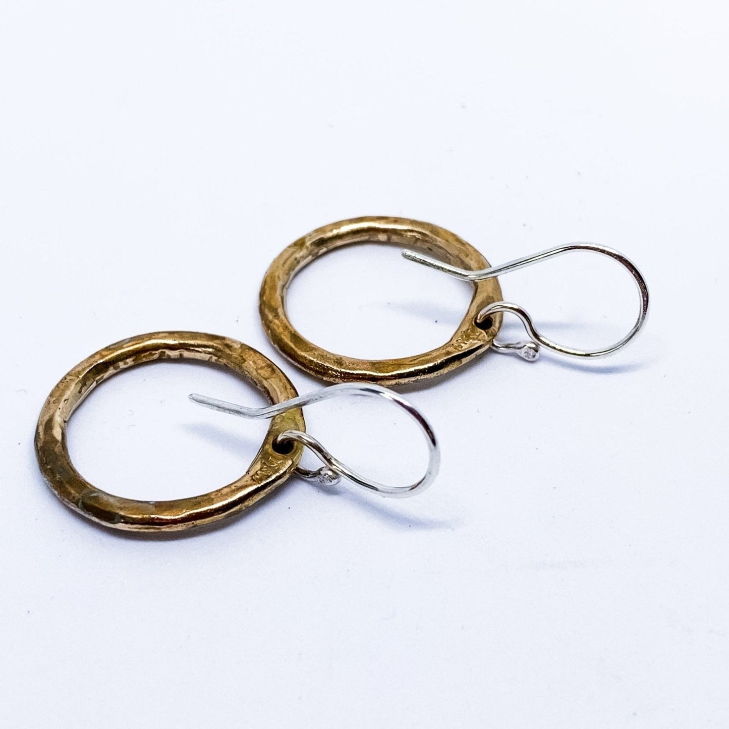 Organic Circle Hoop Earrings | Hooks | Bronze + Sterling Silver - HerbertandWilks Jewellery