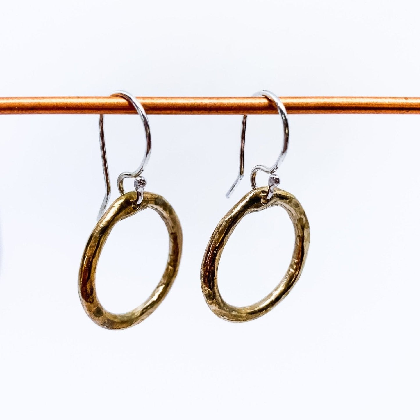 Organic Circle Hoop Earrings | Hooks | Bronze + Sterling Silver - HerbertandWilks Jewellery