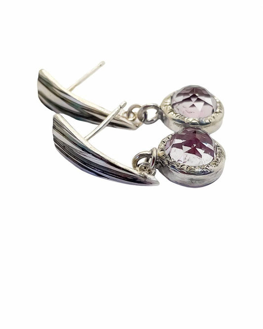 Pink Amethyst Comet Dangle Earrings | Sterling Silver + 8mm Pink Amethyst - HerbertandWilks Jewellery