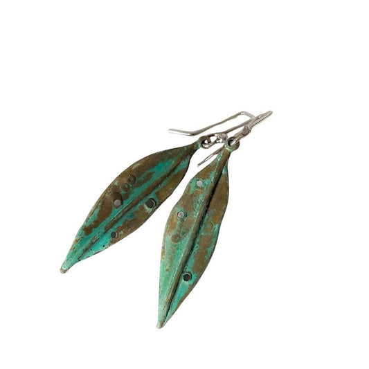 Pohutukawa Leaf Pendant Earrings | Bronze + Sterling Silver | Long - HerbertandWilks Jewellery