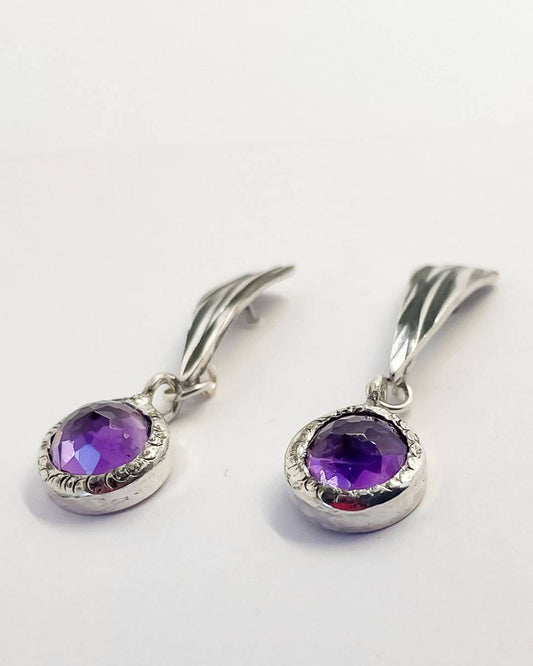 Purple Amethyst Comet Dangle Earrings | Sterling Silver + 8mm Deep Purple Amethyst - HerbertandWilks Jewellery