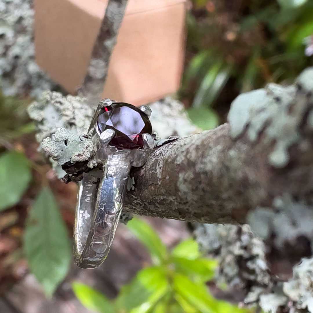 Solitaire Garnet Ring in Sterling Silver, Size O - HerbertandWilks Jewellery